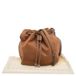 Stella McCartney Brown Faux Suede Falabella Drawstring Bucket Bag For Women -Stella McCartney Sales luxury women stella mccartney used handbags p560602 011