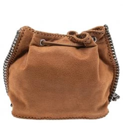 Stella McCartney Brown Faux Suede Falabella Drawstring Bucket Bag For Women -Stella McCartney Sales luxury women stella mccartney used handbags p560602 012