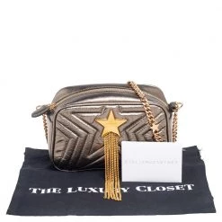 Stella McCartney Metallic Olive Green Quilted Faux Leather Stella Star Crossbody Bag For Women -Stella McCartney Sales luxury women stella mccartney used handbags p561591 006
