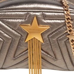 Stella McCartney Metallic Olive Green Quilted Faux Leather Stella Star Crossbody Bag For Women -Stella McCartney Sales luxury women stella mccartney used handbags p561591 008