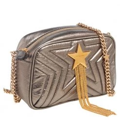 Stella McCartney Metallic Olive Green Quilted Faux Leather Stella Star Crossbody Bag For Women -Stella McCartney Sales luxury women stella mccartney used handbags p561591 009