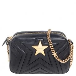Stella McCartney Black Quilted Faux Leather Stella Star Crossbody Bag For Women