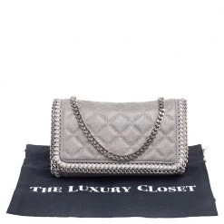 Stella McCartney Grey Quilted Faux Suede Studded Falabella Flap Shoulder Bag For Women -Stella McCartney Sales luxury women stella mccartney used handbags p561666 004