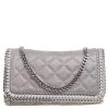 Stella McCartney Grey Quilted Faux Suede Studded Falabella Flap Shoulder Bag For Women