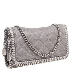 Stella McCartney Grey Quilted Faux Suede Studded Falabella Flap Shoulder Bag For Women -Stella McCartney Sales luxury women stella mccartney used handbags p561666 007