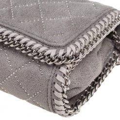 Stella McCartney Grey Quilted Faux Suede Studded Falabella Flap Shoulder Bag For Women -Stella McCartney Sales luxury women stella mccartney used handbags p561666 011