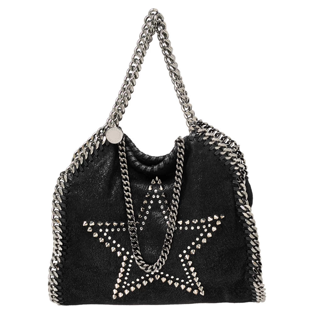 Stella McCartney Black Faux Suede Mini Falabella Star Studded Tote For Women 3 Stella McCartney Black Faux Suede Mini Falabella Star Studded Tote For Women