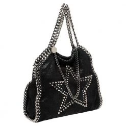 Stella McCartney Black Faux Suede Mini Falabella Star Studded Tote For Women 15 Stella McCartney Black Faux Suede Mini Falabella Star Studded Tote For Women -Stella McCartney Sales luxury women stella mccartney used handbags p566544 008