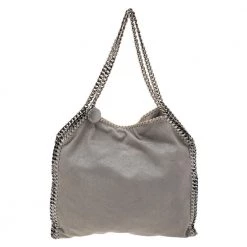 Stella McCartney Grey Shimmer Faux Suede Small Falabella Tote For Women