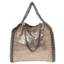 Stella McCartney Metallic Gold Crackled Faux Leather Mini Falabella Tote For Women