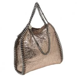 Stella McCartney Metallic Gold Crackled Faux Leather Mini Falabella Tote For Women -Stella McCartney Sales luxury women stella mccartney used handbags p575348 007