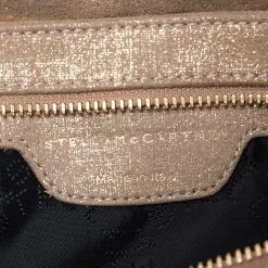Stella McCartney Gold/Beige Shimmering Fabric Falabella Foldover Clutch For Women -Stella McCartney Sales luxury women stella mccartney used handbags p580969 002