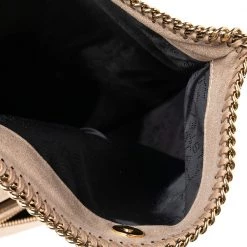 Stella McCartney Gold/Beige Shimmering Fabric Falabella Foldover Clutch For Women -Stella McCartney Sales luxury women stella mccartney used handbags p580969 003