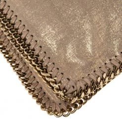 Stella McCartney Gold/Beige Shimmering Fabric Falabella Foldover Clutch For Women -Stella McCartney Sales luxury women stella mccartney used handbags p580969 005