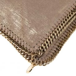 Stella McCartney Gold/Beige Shimmering Fabric Falabella Foldover Clutch For Women -Stella McCartney Sales luxury women stella mccartney used handbags p580969 007