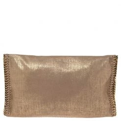 Stella McCartney Gold/Beige Shimmering Fabric Falabella Foldover Clutch For Women -Stella McCartney Sales luxury women stella mccartney used handbags p580969 010