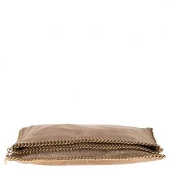 Stella McCartney Gold/Beige Shimmering Fabric Falabella Foldover Clutch For Women -Stella McCartney Sales luxury women stella mccartney used handbags p580969 011