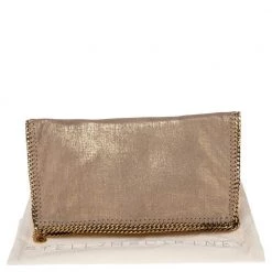 Stella McCartney Gold/Beige Shimmering Fabric Falabella Foldover Clutch For Women -Stella McCartney Sales luxury women stella mccartney used handbags p580969 013