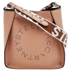 Stella McCartney Beige Faux Leather Mini Perforated Logo Crossbody Bag For Women