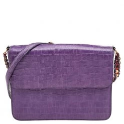 Stella McCartney Purple Faux Crocodile Leather Flap Crossbody Bag For Women