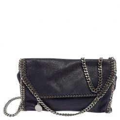 Stella McCartney Navy Blue Faux Suede Falabella Flap Shoulder Bag For Women