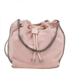 Stella McCartney Pink Faux Suede Micro Falabella Drawstring Bucket Bag For Women