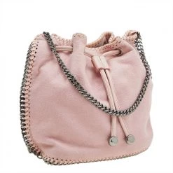 Stella McCartney Pink Faux Suede Micro Falabella Drawstring Bucket Bag For Women -Stella McCartney Sales luxury women stella mccartney used handbags p608788 005