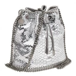 Stella McCartney Metallic Silver Faux Python Leather Falabella Bucket Bag For Women -Stella McCartney Sales luxury women stella mccartney used handbags p608894 009