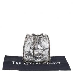 Stella McCartney Metallic Silver Faux Python Leather Falabella Bucket Bag For Women -Stella McCartney Sales luxury women stella mccartney used handbags p608894 010