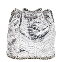 Stella McCartney Metallic Silver Faux Python Leather Falabella Bucket Bag For Women -Stella McCartney Sales luxury women stella mccartney used handbags p608894 011