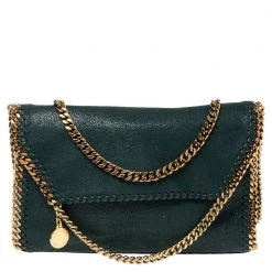 Stella McCartney Metallic Green Faux Suede Falabella Shoulder Bag For Women