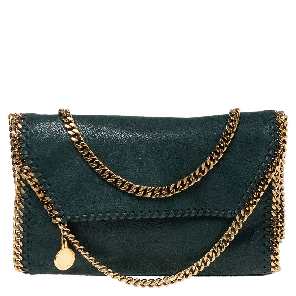 Stella McCartney Metallic Green Faux Suede Falabella Shoulder Bag For Women 3 Stella McCartney Metallic Green Faux Suede Falabella Shoulder Bag For Women