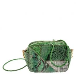 Stella McCartney Green Faux Python Effect Suede And Glitter Crossbody Bag For Women