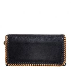 Stella McCartney Black Faux Suede Falabella Flap Continental Wallet For Women