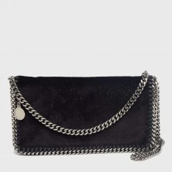 Stella McCartney Black Glitter Velvet Falabella Crossbody Bag For Women