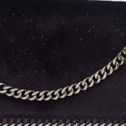 Stella McCartney Black Glitter Velvet Falabella Crossbody Bag For Women -Stella McCartney Sales luxury women stella mccartney used handbags p625395 006