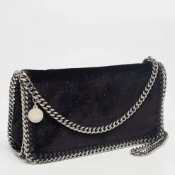 Stella McCartney Black Glitter Velvet Falabella Crossbody Bag For Women -Stella McCartney Sales luxury women stella mccartney used handbags p625395 007