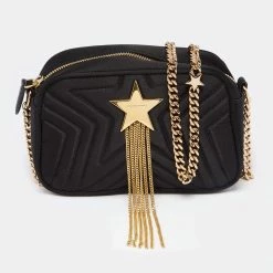 Stella McCartney Black Satin Stella Star Camera Crossbody Bag For Women