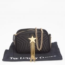 Stella McCartney Black Satin Stella Star Camera Crossbody Bag For Women -Stella McCartney Sales luxury women stella mccartney used handbags p632070 004