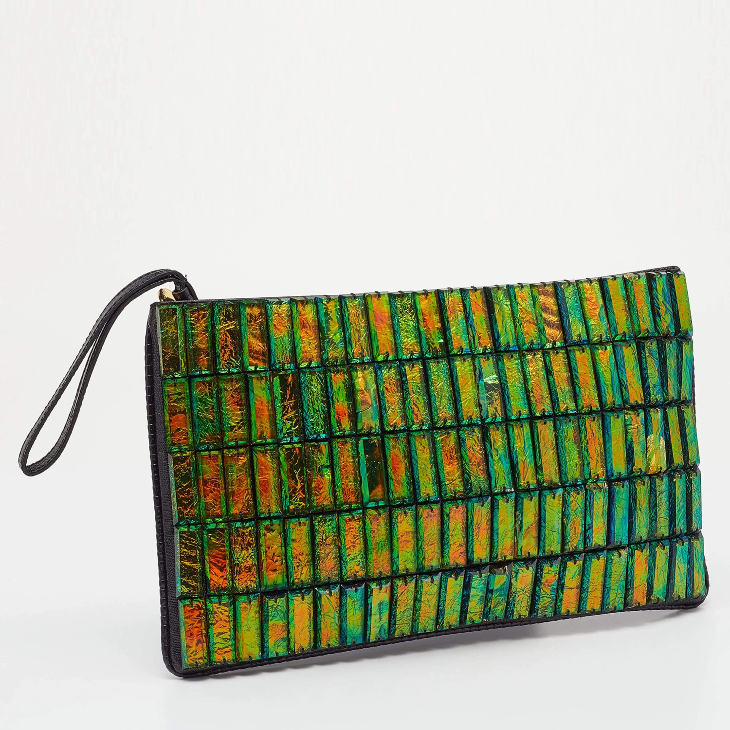 Stella McCartney Black Faux Lizard Embossed Leather Crystal Embellished Wristlet Clutch For Women 5 Stella McCartney Black Faux Lizard Embossed Leather Crystal Embellished Wristlet Clutch For Women - Image 3