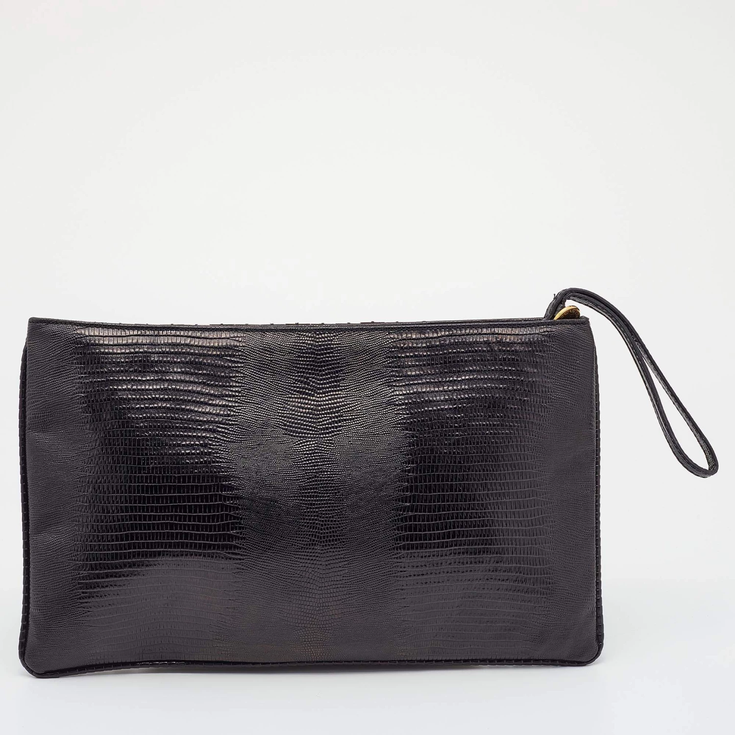 Stella McCartney Black Faux Lizard Embossed Leather Crystal Embellished Wristlet Clutch For Women 6 Stella McCartney Black Faux Lizard Embossed Leather Crystal Embellished Wristlet Clutch For Women - Image 4