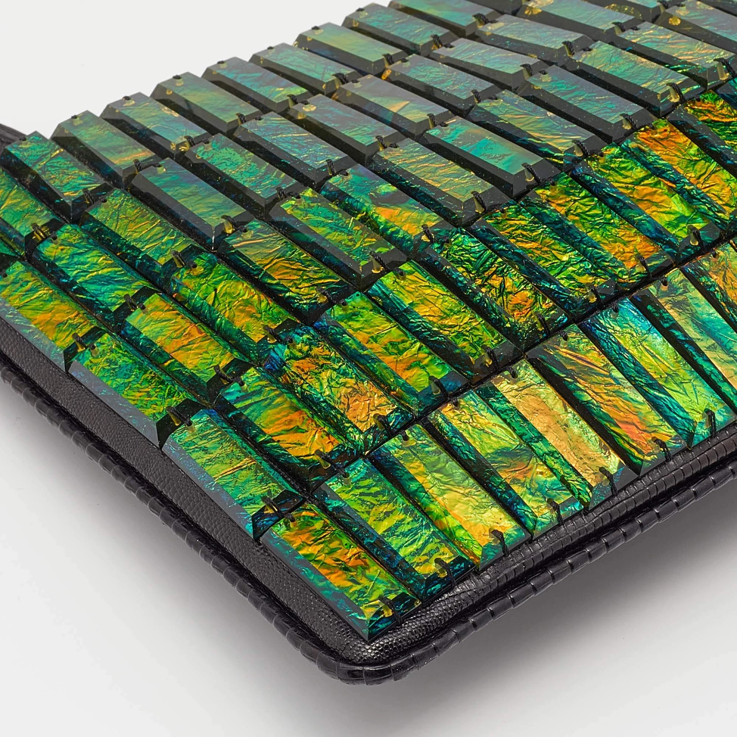 Stella McCartney Black Faux Lizard Embossed Leather Crystal Embellished Wristlet Clutch For Women 12 Stella McCartney Black Faux Lizard Embossed Leather Crystal Embellished Wristlet Clutch For Women - Image 10