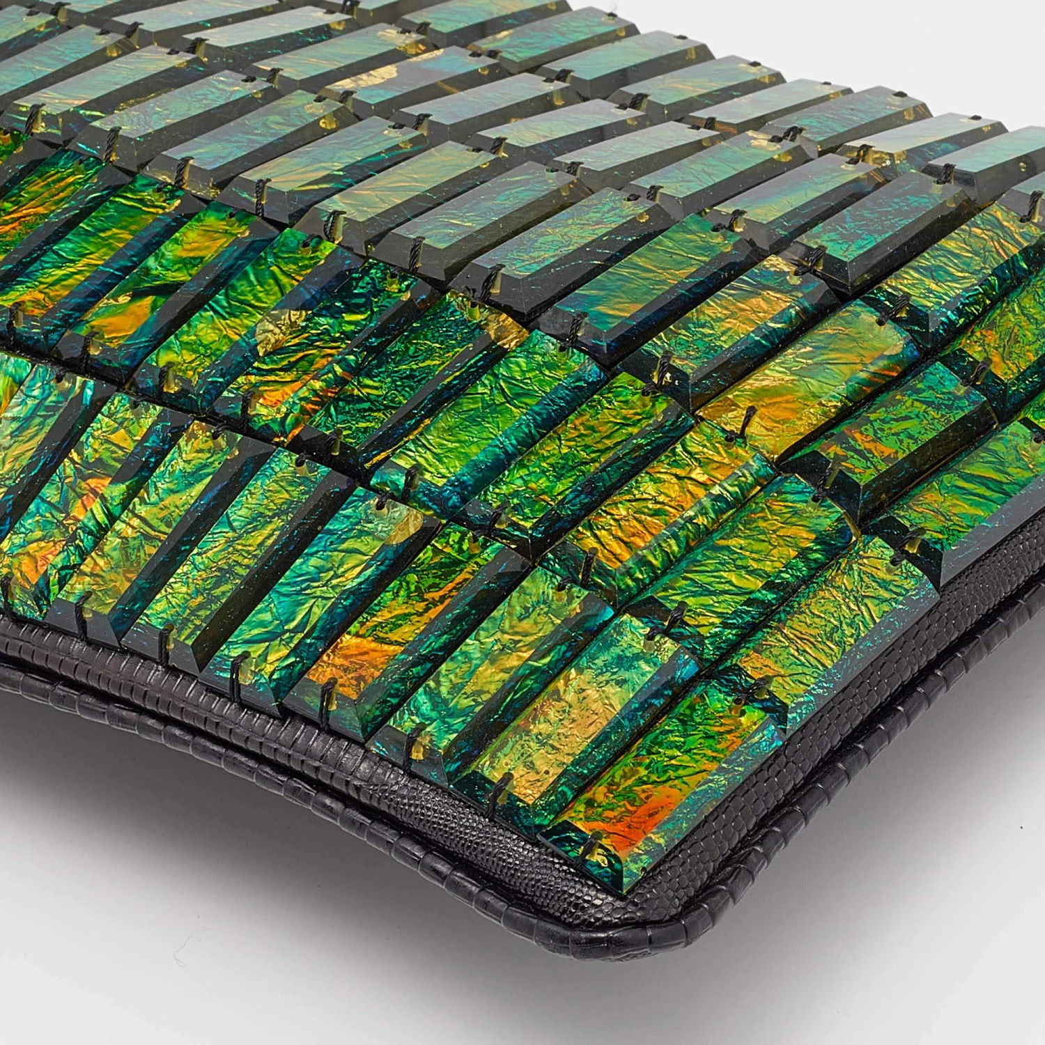 Stella McCartney Black Faux Lizard Embossed Leather Crystal Embellished Wristlet Clutch For Women 13 Stella McCartney Black Faux Lizard Embossed Leather Crystal Embellished Wristlet Clutch For Women - Image 11