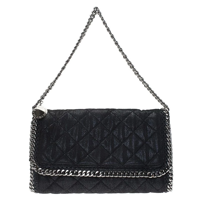 Stella McCartney Black Quilted Faux Leather Falabella Shaggy Deer Flap Bag For Women 3 Stella McCartney Black Quilted Faux Leather Falabella Shaggy Deer Flap Bag For Women