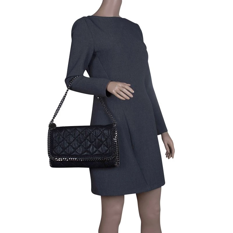 Stella McCartney Black Quilted Faux Leather Falabella Shaggy Deer Flap Bag For Women 4 Stella McCartney Black Quilted Faux Leather Falabella Shaggy Deer Flap Bag For Women - Image 2