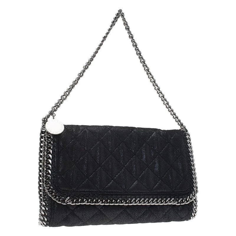 Stella McCartney Black Quilted Faux Leather Falabella Shaggy Deer Flap Bag For Women 5 Stella McCartney Black Quilted Faux Leather Falabella Shaggy Deer Flap Bag For Women - Image 3
