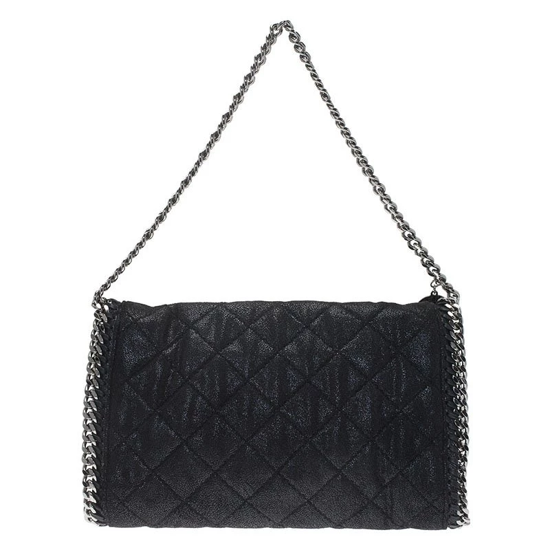 Stella McCartney Black Quilted Faux Leather Falabella Shaggy Deer Flap Bag For Women 6 Stella McCartney Black Quilted Faux Leather Falabella Shaggy Deer Flap Bag For Women - Image 4