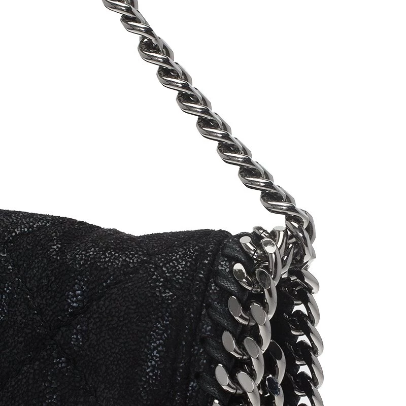 Stella McCartney Black Quilted Faux Leather Falabella Shaggy Deer Flap Bag For Women 9 Stella McCartney Black Quilted Faux Leather Falabella Shaggy Deer Flap Bag For Women - Image 7
