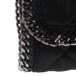 Stella McCartney Black Quilted Faux Leather Falabella Shaggy Deer Flap Bag For Women 25 Stella McCartney Black Quilted Faux Leather Falabella Shaggy Deer Flap Bag For Women -Stella McCartney Sales luxury women stella mccartney used handbags p64118 009