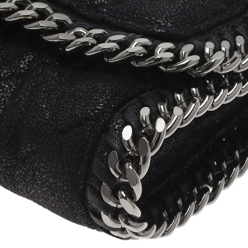 Stella McCartney Black Quilted Faux Leather Falabella Shaggy Deer Flap Bag For Women 14 Stella McCartney Black Quilted Faux Leather Falabella Shaggy Deer Flap Bag For Women - Image 12